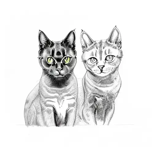 black cat sitting with 3 heads looking in different directions  tattoo design idea