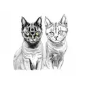 black cat sitting with 3 heads looking in different directions  tattoo design idea