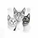 black cat sitting with 3 heads looking in different directions  tattoo design idea