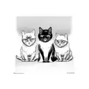 black cat sitting with 3 heads looking in different directions  tattoo design idea