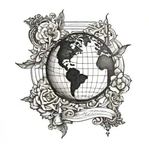 history aesthetic globe tattoo design idea