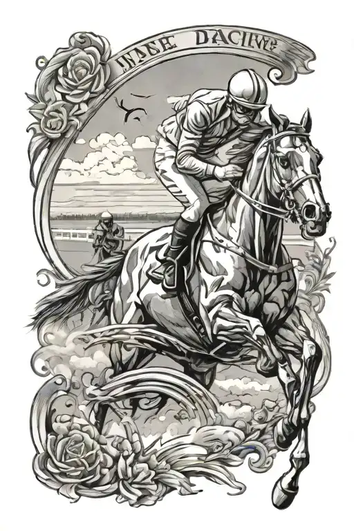 horse racing scene tattoo design idea