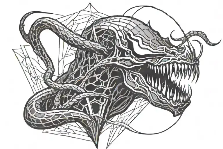 Venom and trapezoid lines for men tattoo design idea