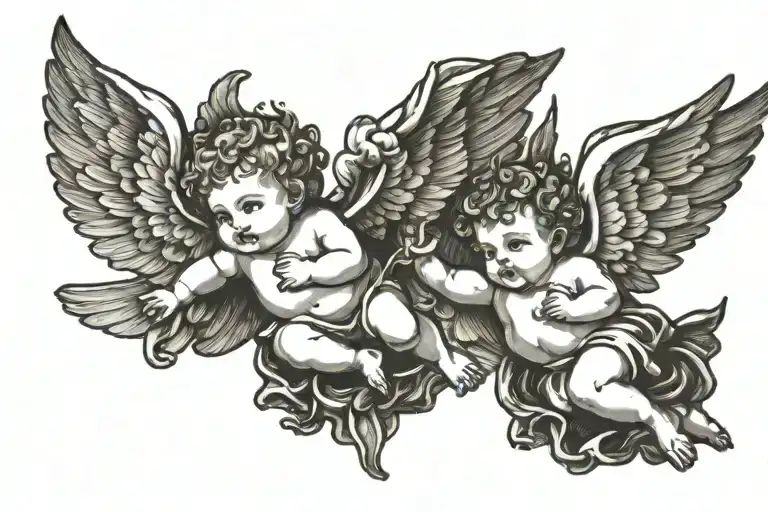 cherubs flying tattoo design idea