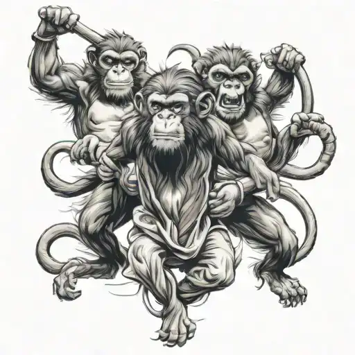 king of monkeys in battle scene tattoo design idea