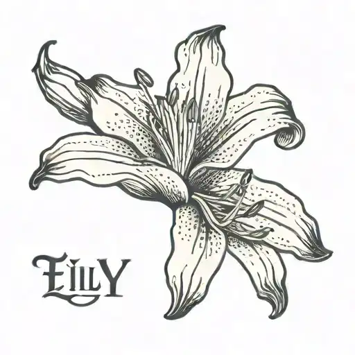 A lily flower with a text underneath that says lily tattoo design idea