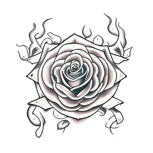 seven rose vines representing each one of the seven deadly sins in christianity ruining me but a flaming sword cuts them tattoo design idea