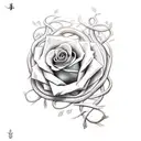 seven rose vines representing each one of the seven deadly sins in christianity ruining me but a flaming sword cuts them tattoo design idea