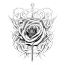 seven rose vines representing each one of the seven deadly sins in christianity ruining me but a flaming sword cuts them tattoo design idea