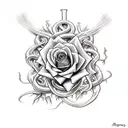 seven rose vines representing each one of the seven deadly sins in christianity ruining me but a flaming sword cuts them tattoo design idea