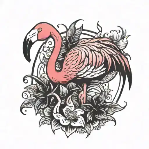 pink flamingo surrounded by red chilli peppers tattoo design idea