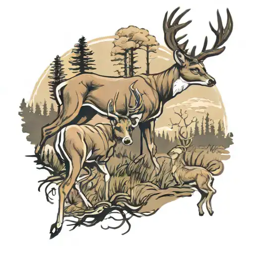 walker dogs chasing whitetail deer tattoo design idea