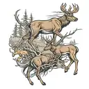 walker dogs chasing whitetail deer tattoo design idea
