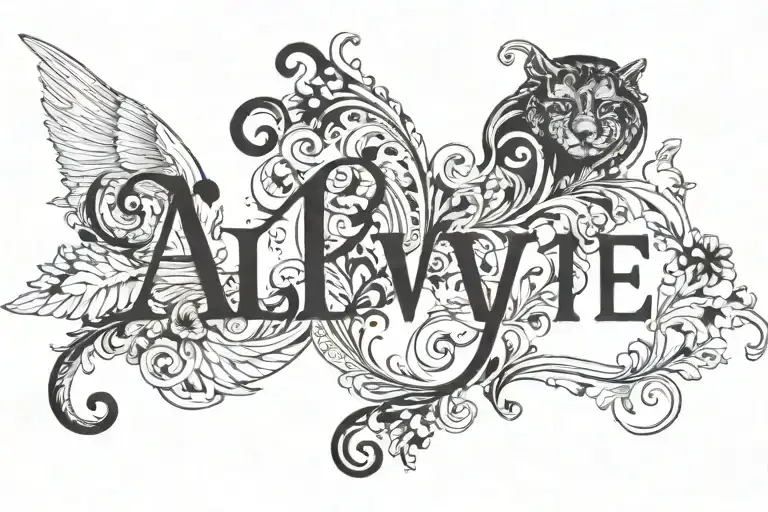 Please draw me a tattoo that says "alive" but instead of the "i" I'd like a semicolon, which is still drawn in a similar tattoo design idea