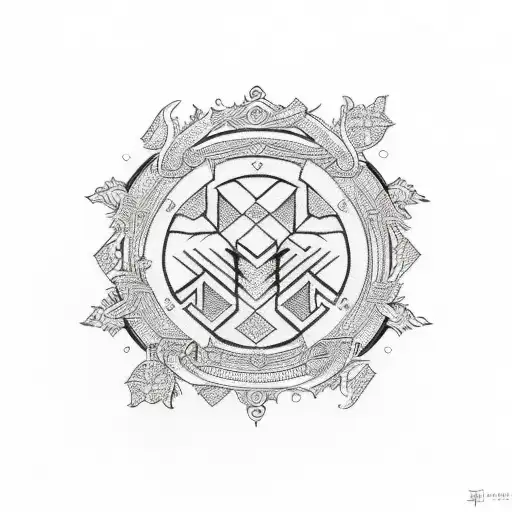 simple ornament in slavic style in black color flat tattoo design idea