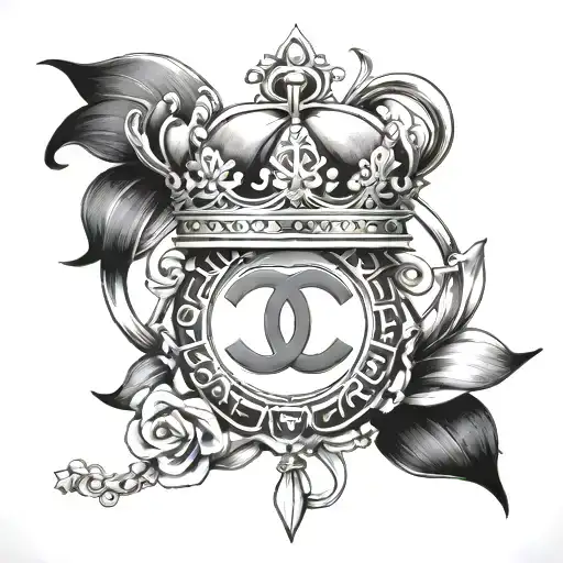 chanel symbol with bow and crown surrounded stylus femme tattoo design idea