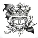 chanel symbol with bow and crown surrounded stylus femme tattoo design idea