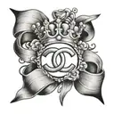chanel symbol with bow and crown surrounded stylus femme tattoo design idea