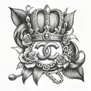 chanel symbol with bow and crown surrounded stylus femme tattoo design idea