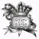 chanel symbol with bow and crown surrounded stylus femme tattoo design idea