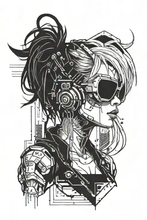 girl cyberpunk 2077 tattoo design idea