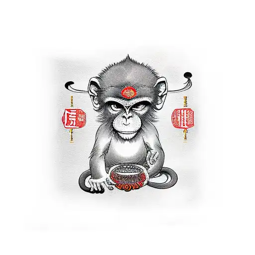 chinese astrology monkey water tattoo design idea