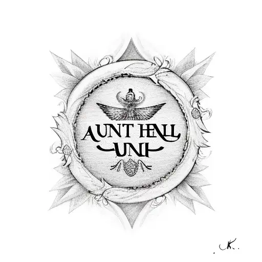 A Christian symbol , with the words “Angel hair -love aunt Kay” that are hand written next to it  tattoo design idea