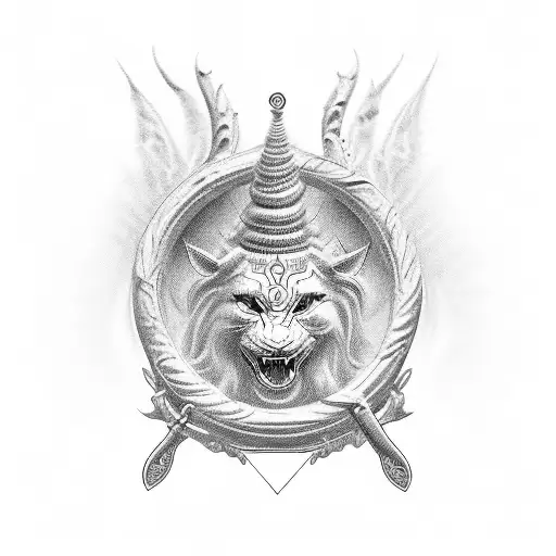 A design incorporating the trident of Lord Shiva, which represents his strength and willpower. tattoo design idea