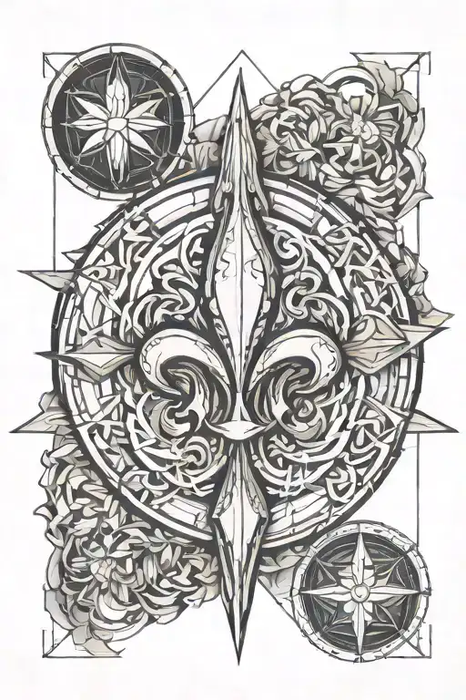 dvided fleur de lis with alchemy transmutation circle tattoo design idea