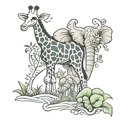 giraffe and elephant  tattoo design idea