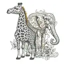 giraffe and elephant  tattoo design idea
