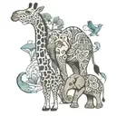 giraffe and elephant  tattoo design idea