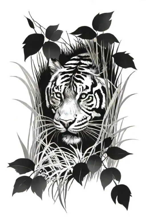 tiger hiding in tall grass tattoo design idea