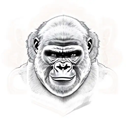A gorilla, wearing a crown, eating a heart tattoo design idea