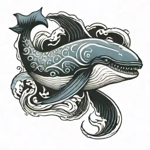 whale orac with a big tail of Humpback, angry eyes, mimimal lines  tattoo design idea