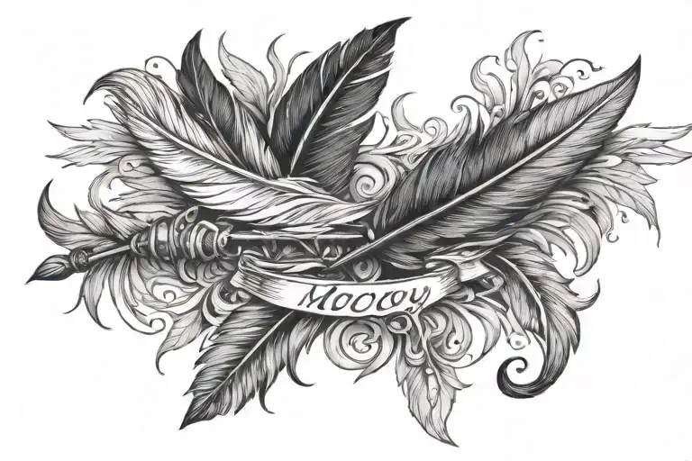 feather pen writing "McCoy" tattoo design idea