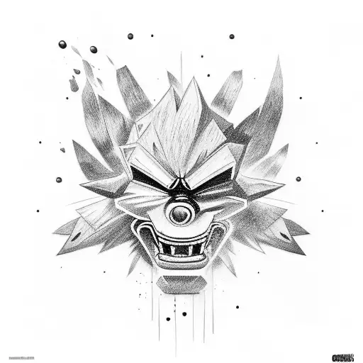 colorfull crash bandicoot mask tattoo design idea