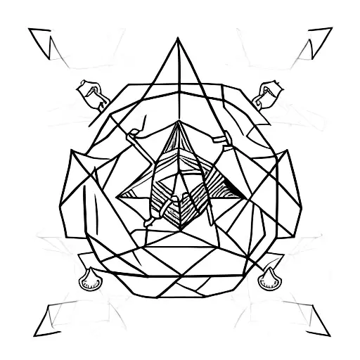 A minimalist tattoo design of two intersecting triangles forming a diamond shape, with each triangle representing BJJ and the client's favorite things, respectively tattoo design idea