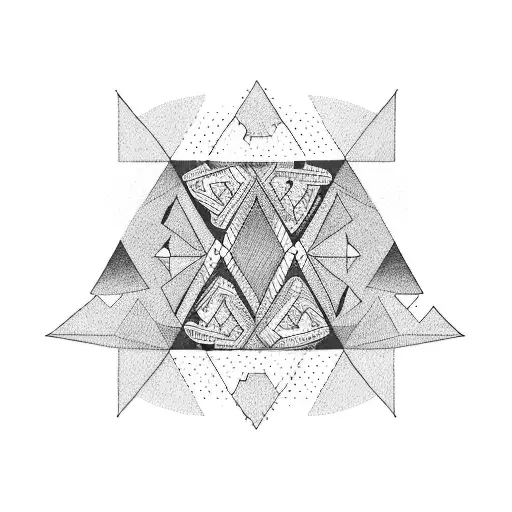 A blackwork tattoo of Lyla and Lucas in a loving embrace, surrounded by a border of triangles tattoo design idea