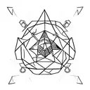 A minimalist tattoo design of two intersecting triangles forming a diamond shape, with each triangle representing BJJ and the client's favorite things, respectively tattoo design idea