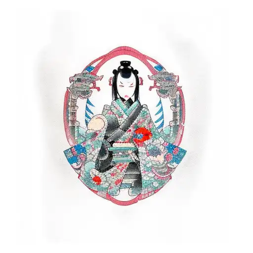 cyberpunk japanese woman tattoo design idea