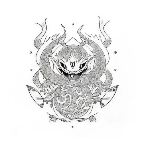 Japanese Pokemon Fantasma Tattoo Idea - BlackInk AI