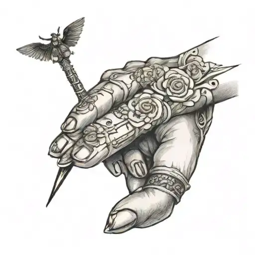 ruler on finger but hidden tattoo design idea
