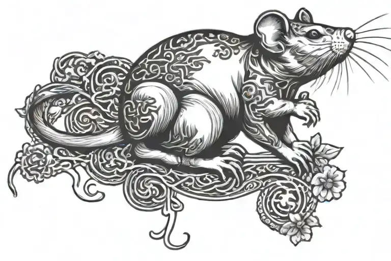 chinese zodiac rat holding tattoo design idea