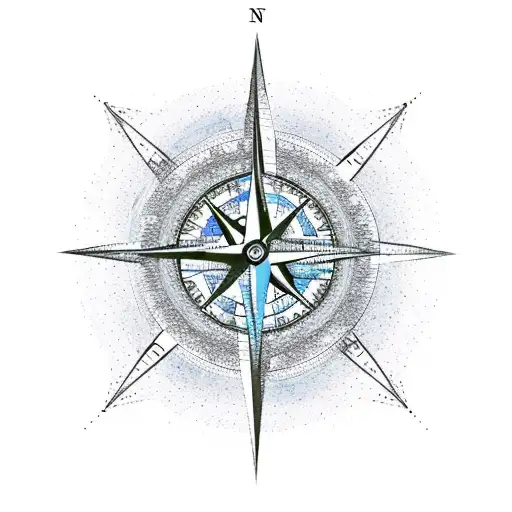 compass with a feathered arrow going through north to south. The background will be watercolors, orange and teal tattoo design idea