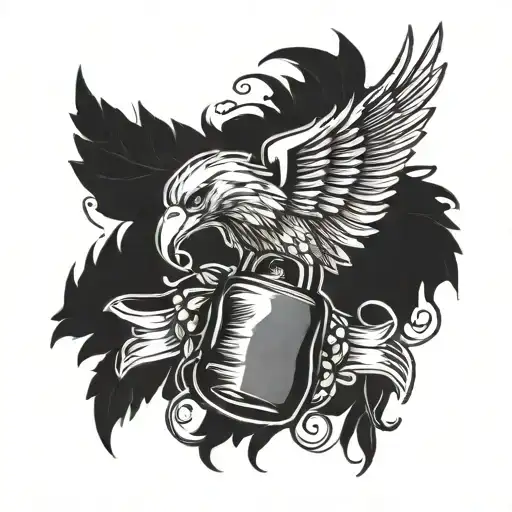 A fierce boxing glove wrapped in a laurel wreath, with an eagle perched on top tattoo design idea