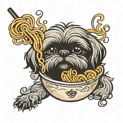 black shih tzu dog ramen noodles tattoo design idea