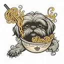 black shih tzu dog ramen noodles tattoo design idea