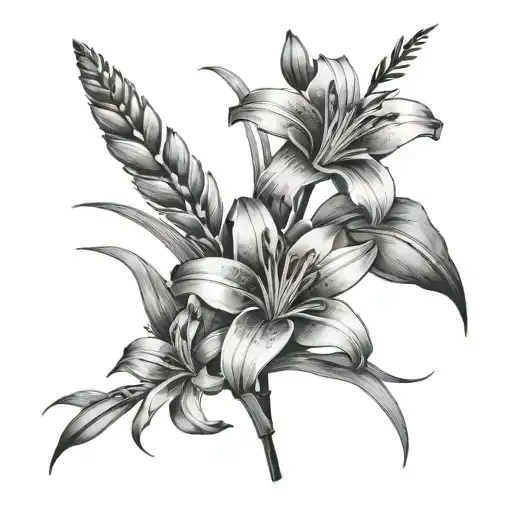 reeds, lily, rose wrapped tattoo design idea