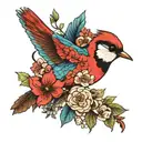 hydrangea hummingbird bluejay Cardinal tattoo design idea